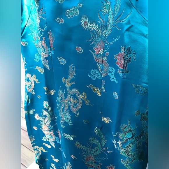 🐉 STUNNING *NEW* TURQUOISE CHINESE CHEONGSHAM QIPAO DRESS 👗 SIZE MED US SZ 2 - Picture 6 of 14